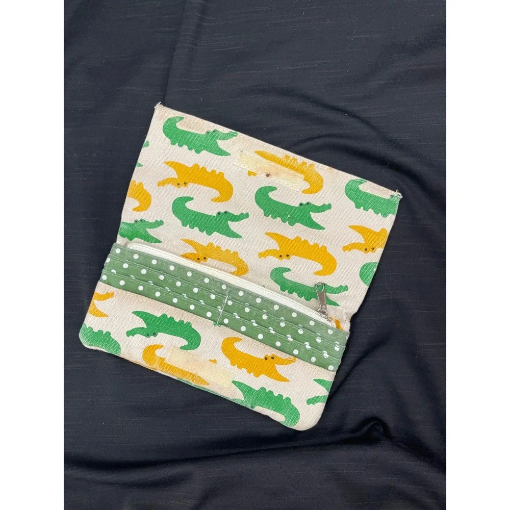 Bungalow360 Alligator Print Canvas Wallet Beige Green Yellow Gator Peace Sign